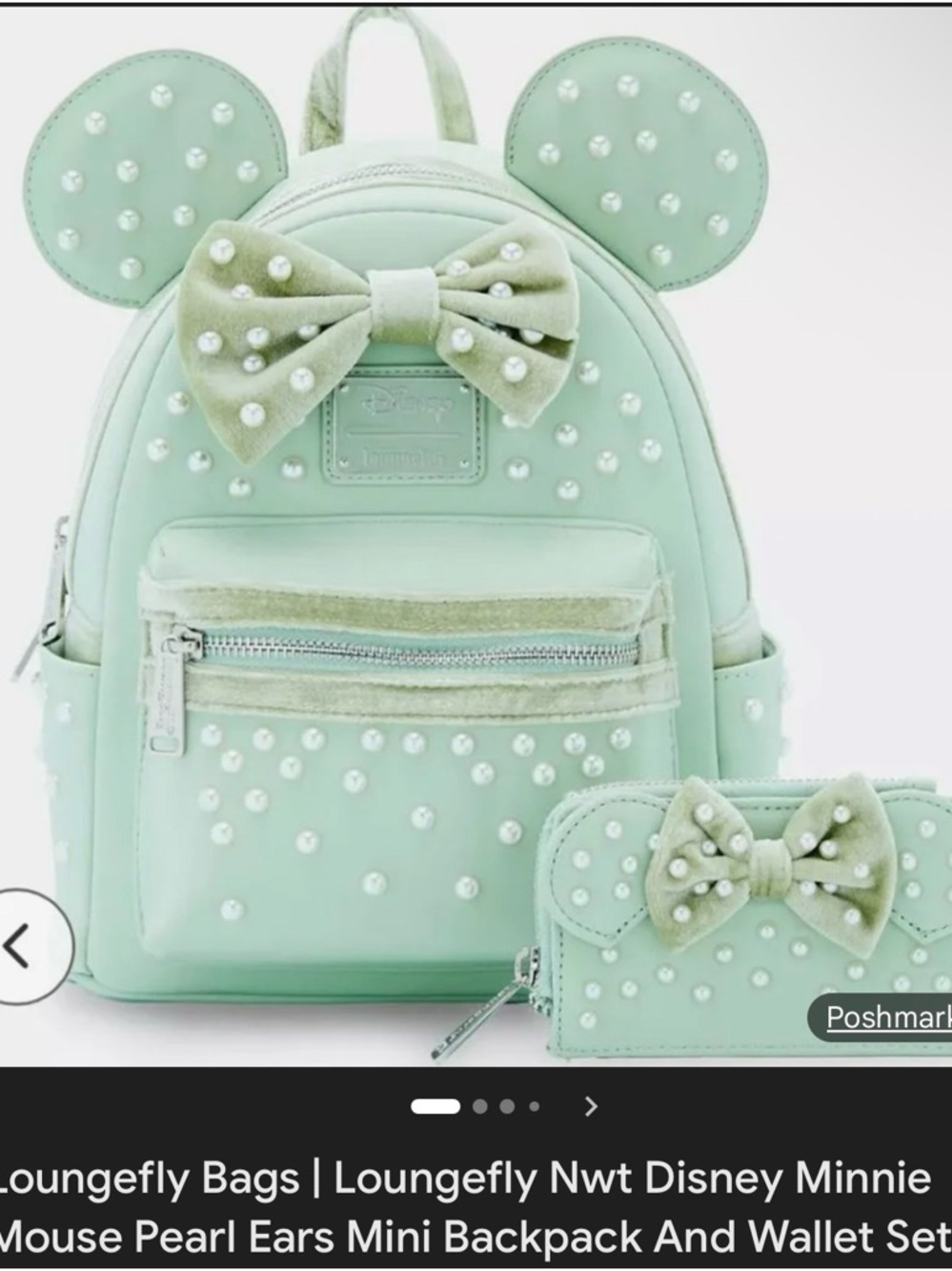 Loungefly Mint Green Minnie Mouse Pearl Ears Mini Backpack & Wallet Set